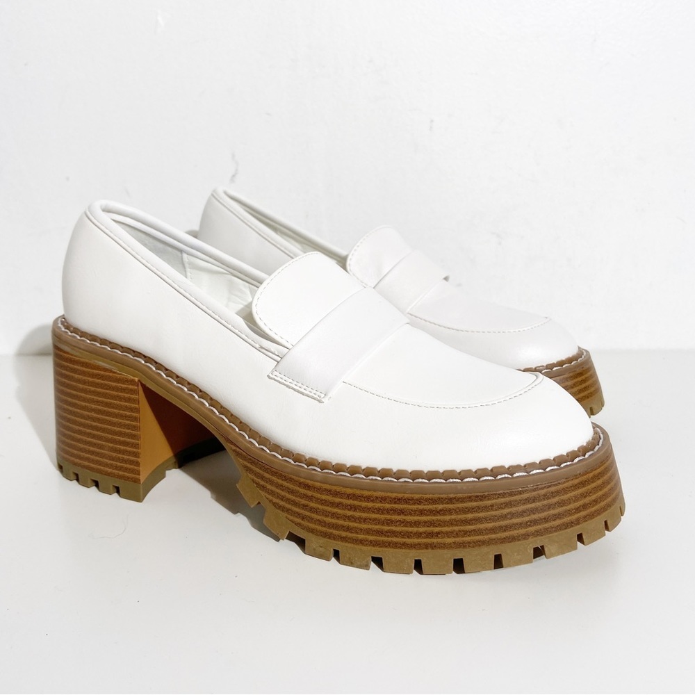 MIA White Platform Loafers with Tan Lug Sole